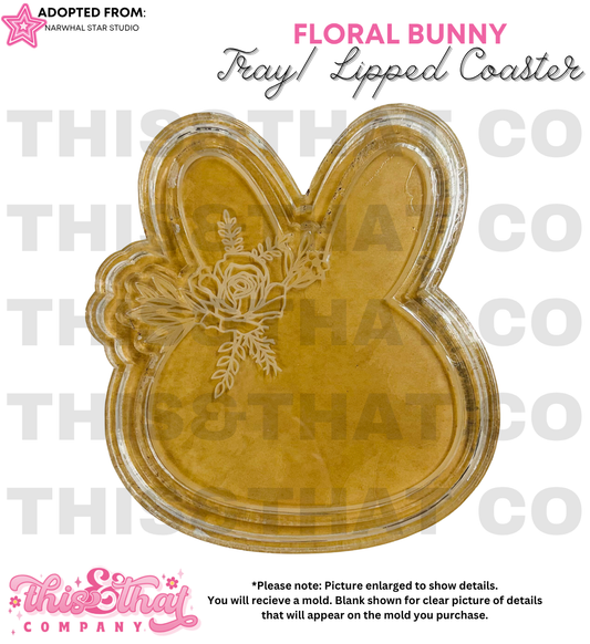 Silicone Mold For Resin |  Floral Bunny Tray / Lipped Coaster