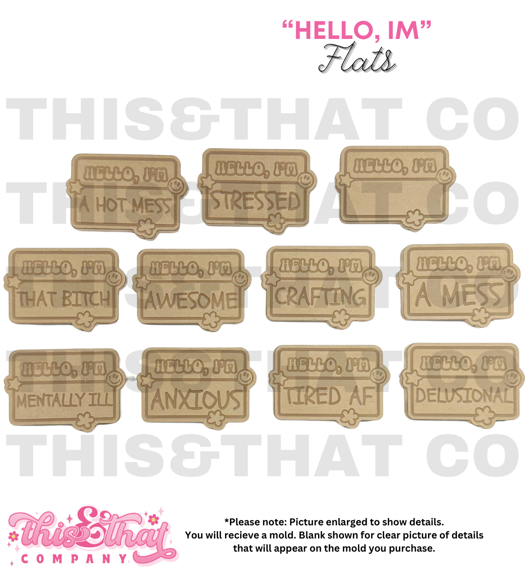 Silicone Mold For Resin |  "Hello, Im" Name Badge Flats