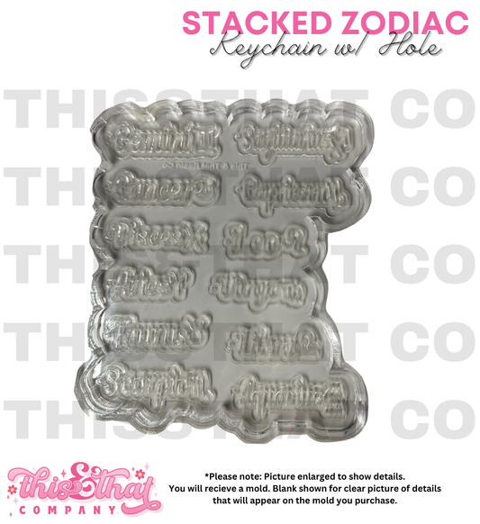 Silicone Mold for Resin | Zodiac Stacked Keychain with Hole Palette | LARGE MOLD