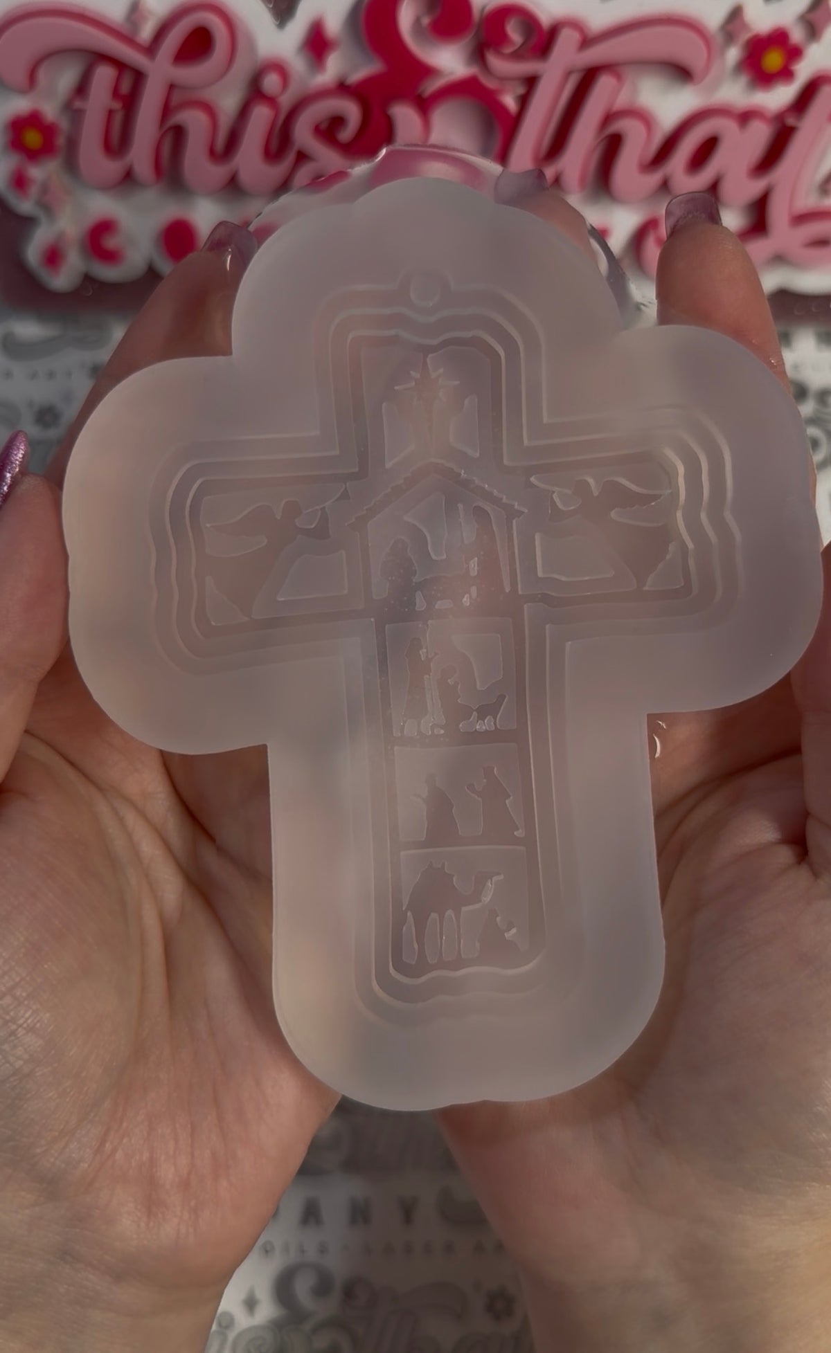 Silicone Mold for Resin | Layered Nativity Cross Ornament
