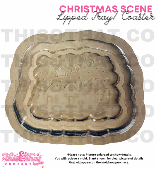 Silicone Mold for Resin | Christmas Scene Lipped Coaster/ Tray