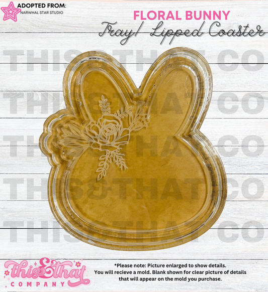Silicone Mold For Resin |  Floral Bunny Tray / Lipped Coaster
