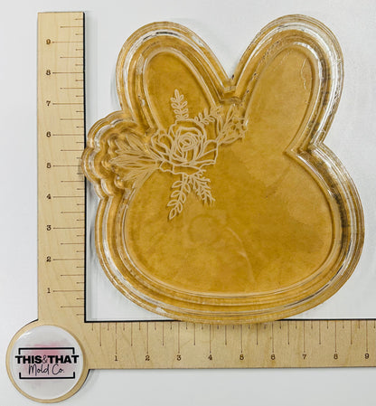 Silicone Mold For Resin |  Floral Bunny Tray / Lipped Coaster
