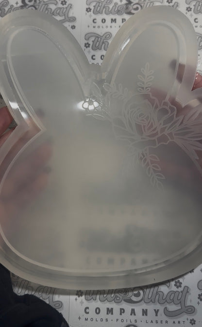 Silicone Mold For Resin |  Floral Bunny Tray / Lipped Coaster