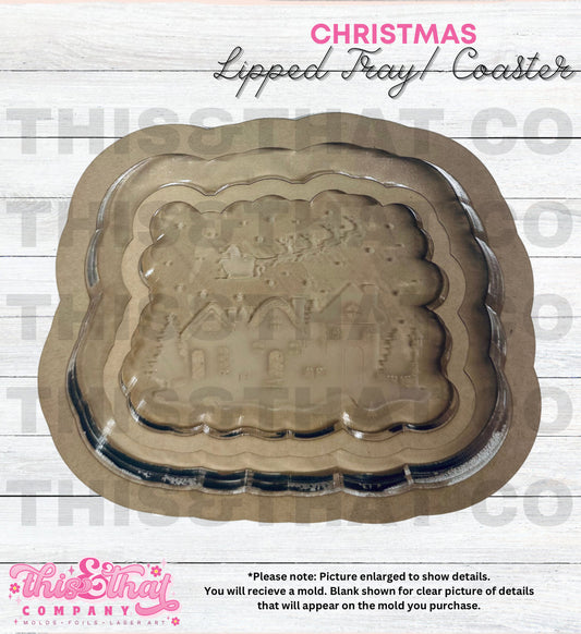 Silicone Mold for Resin | Christmas Scene Lipped Coaster/ Tray